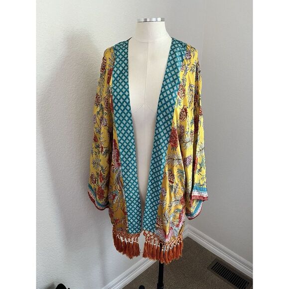 Sundance Willow Song Yellow Floral Print Kimono Women's Size Small Boho Chic - Picture 3 of 4